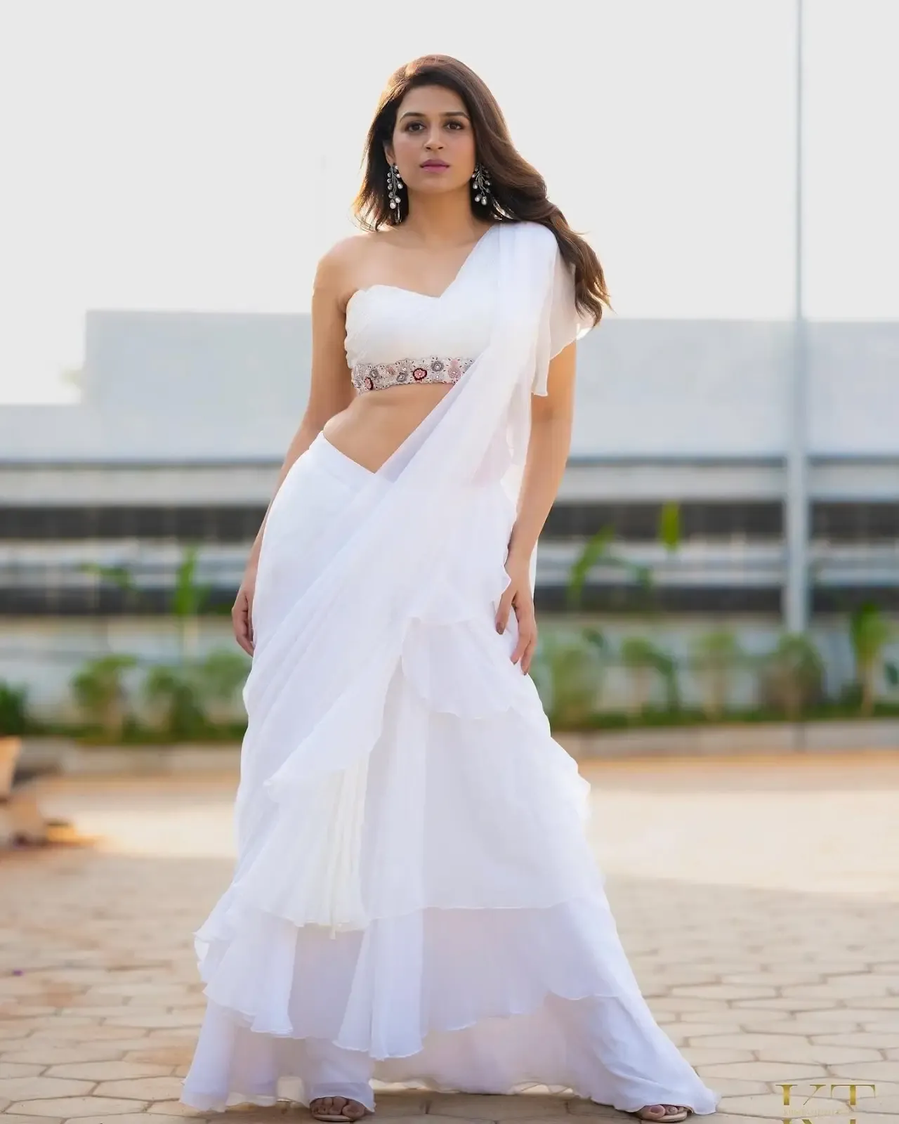 South Indian TV Model Shraddha Das in White Lehenga Choli